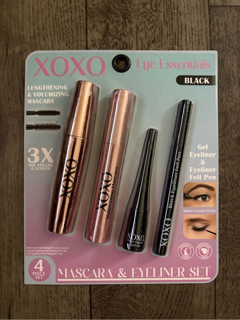 XOXO Black Mascara & Eyeliner 4-Piece Eye Essentials Set